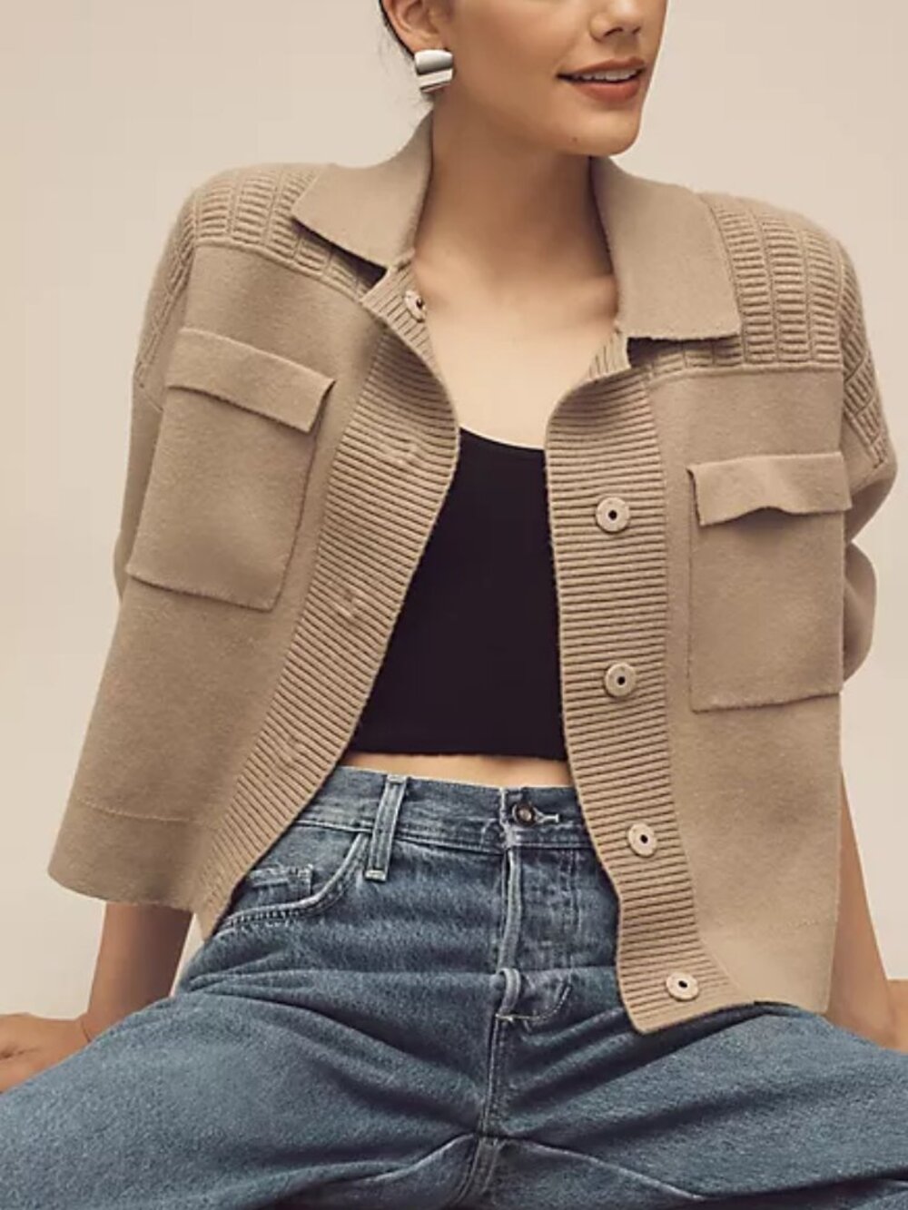 MAEVE ANTHROPOLOGIE knit sweater jacket tan